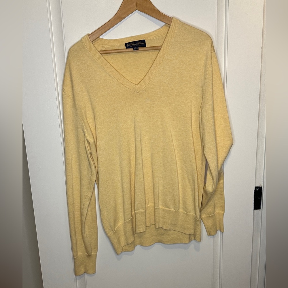 Brooks Brothers small yellow cotton v neck sweater